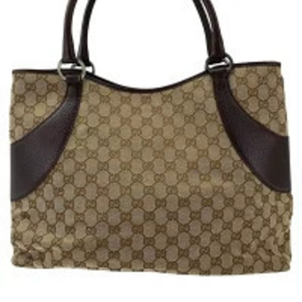 Gucci GG canvas tote bag leather trim Brown